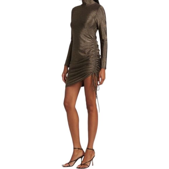 NWT n:philanthropy Demetra Metallic Ruched Mini Dress - Picture 2 of 12